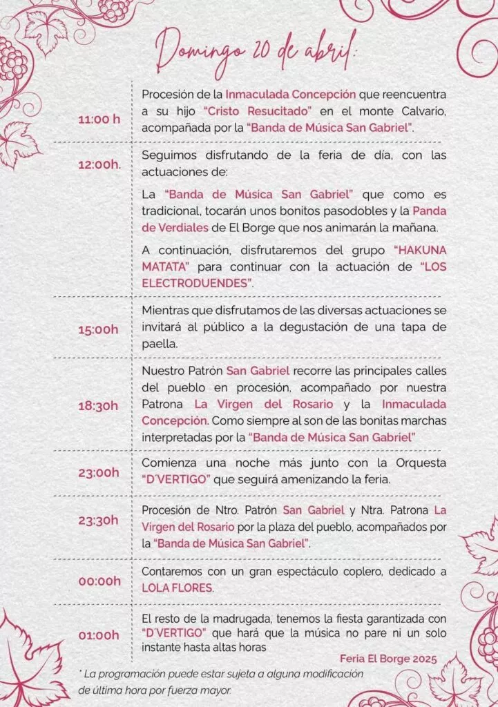 el borge fiestas de san gabriel 2025 actuaciones