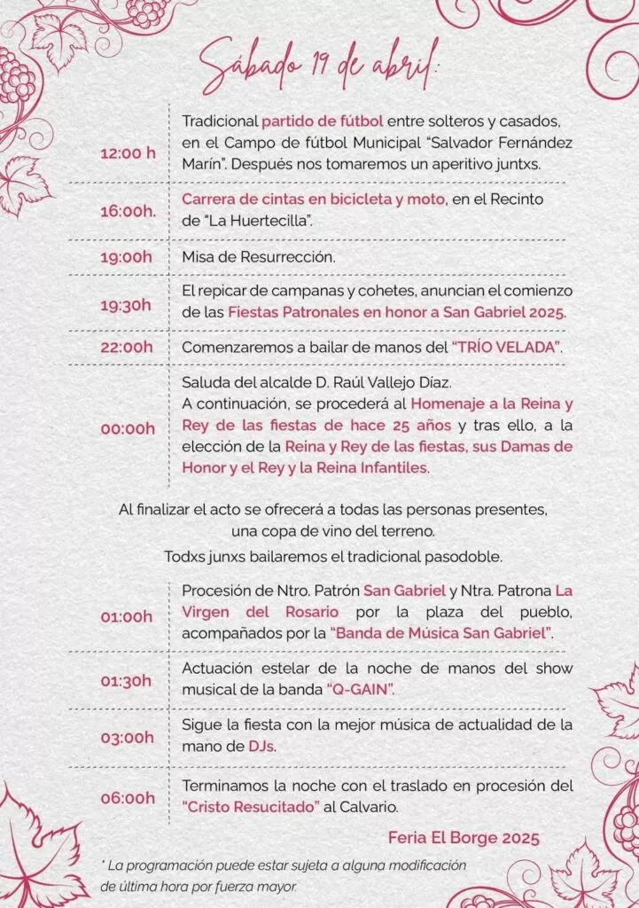 el borge fiestas de san gabriel 2025 programa