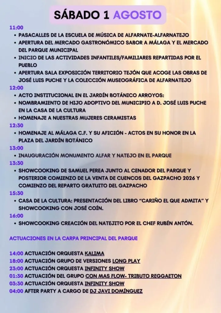 Alfarnatejo fiesta del gazpacho 2026 programacion