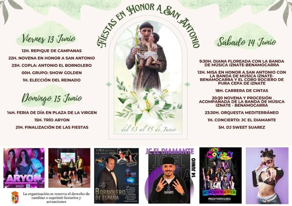 iznate fiesta 2025 san antonio programa actuaciones
