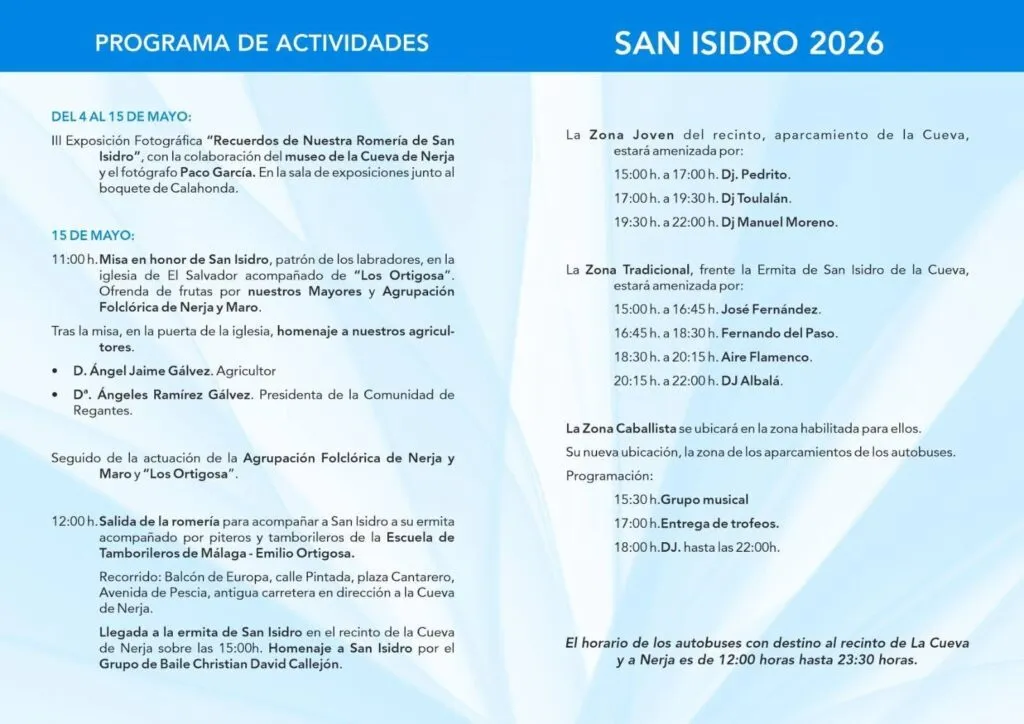 nerja romeria san isidro 2026 programa actuaciones conciertos