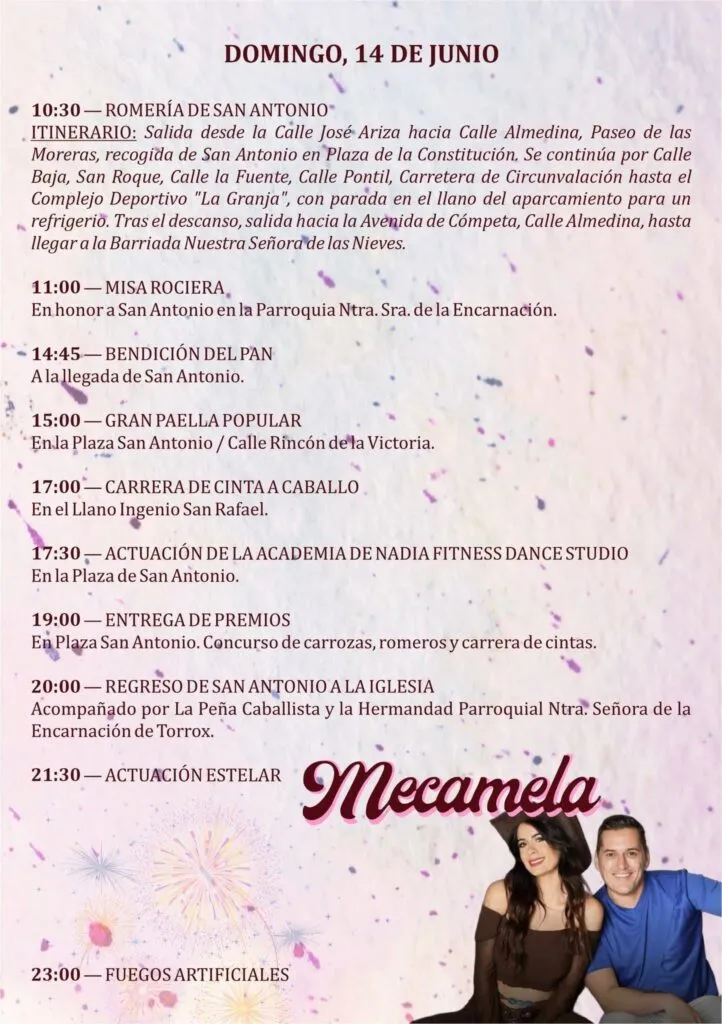 torrox romeria de san antonio 2026 itinerario conciertos