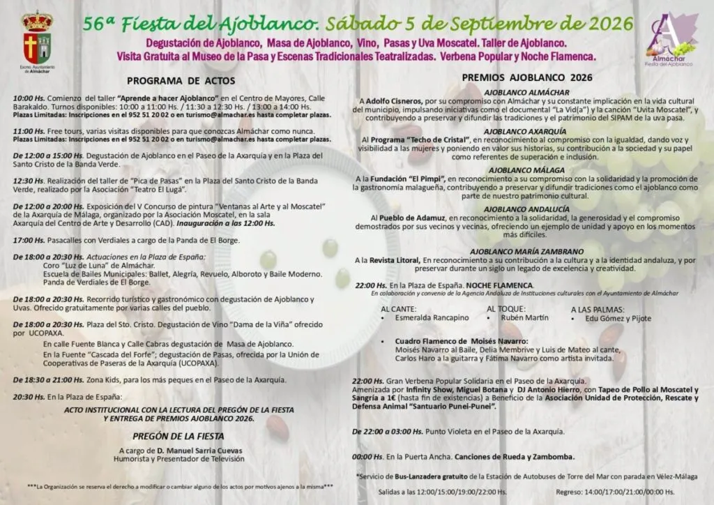 almachar fiesta del ajoblanco 2026 programa actuaciones