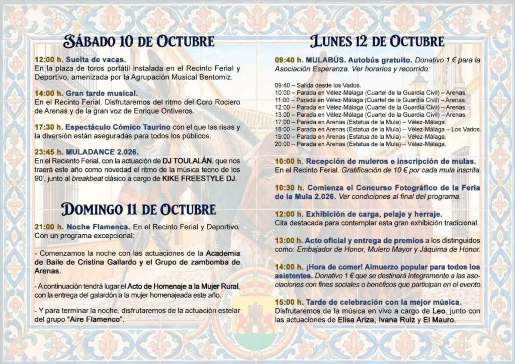 arenas feria de la mula 2026 programa actuaciones festividades