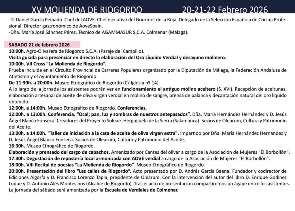 riogordo molienda 2026 programa