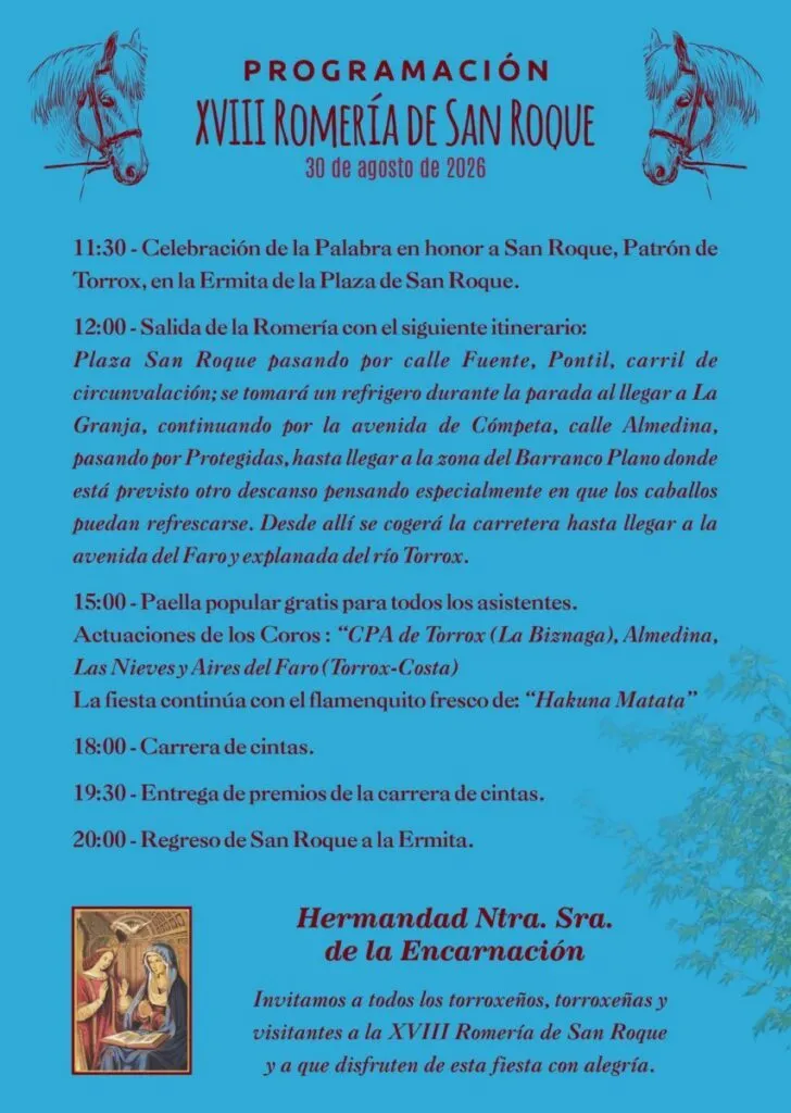 torrox romeria de san roque 2026 itinerario y actuaciones