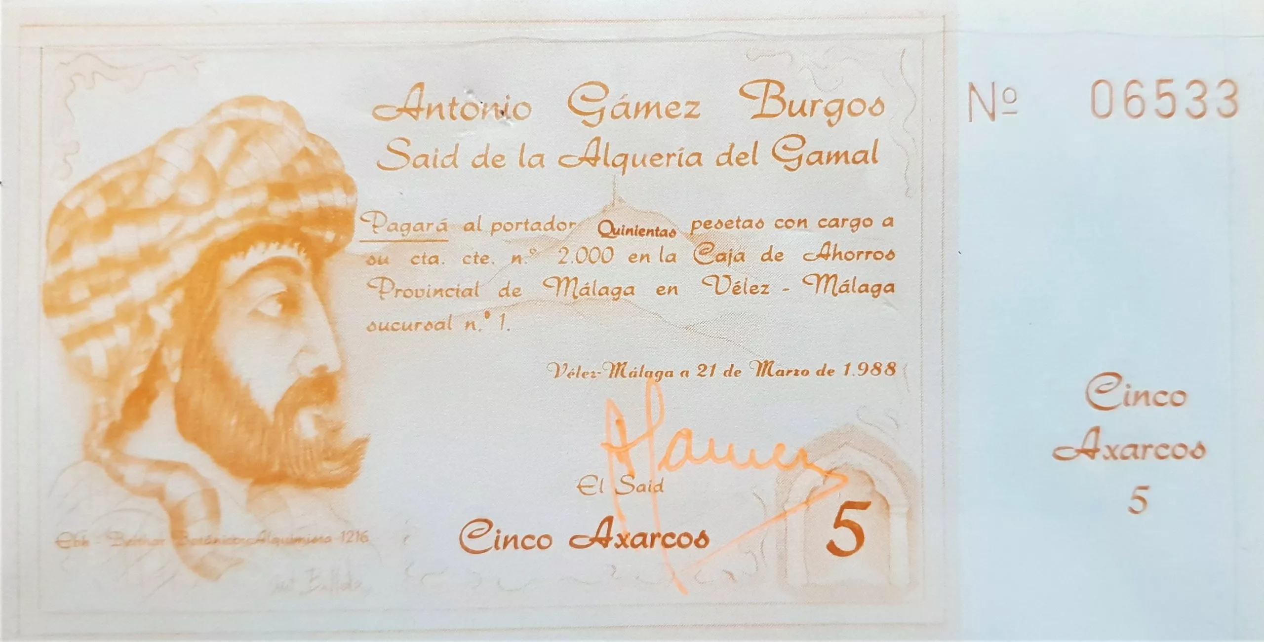 billete cinco axarcos