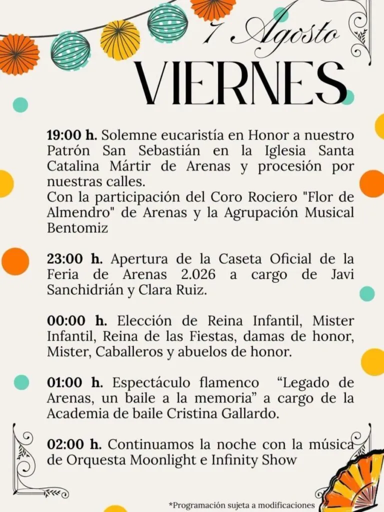feria de arenas 2026 programacion actuaciones