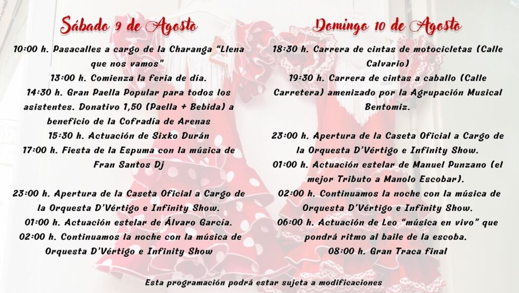 feria de arenas programacion conciertos actuaciones