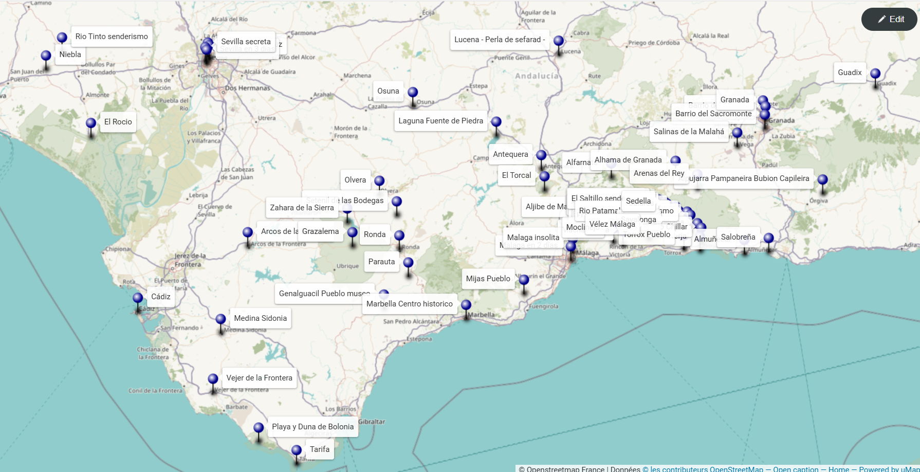 Mapa interactivo de Andalucía con los mejores lugares que ver