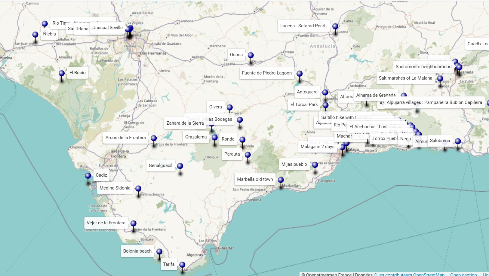 Interactive map of Andalucia with best places to see