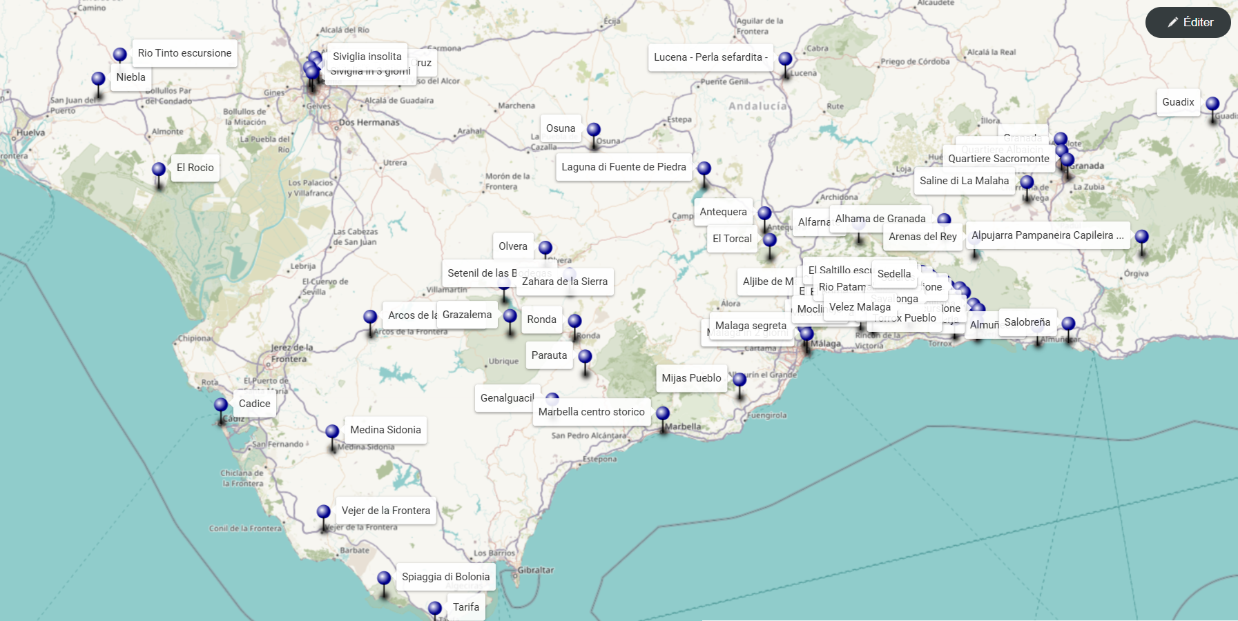 Mappa interattiva dell’Andalusia con i migliori siti da visitare