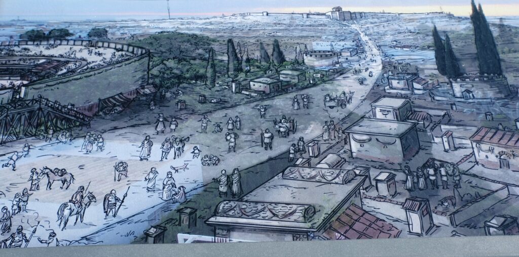 carmona representation de ancienne necropole romaine et ancien amphitheatre