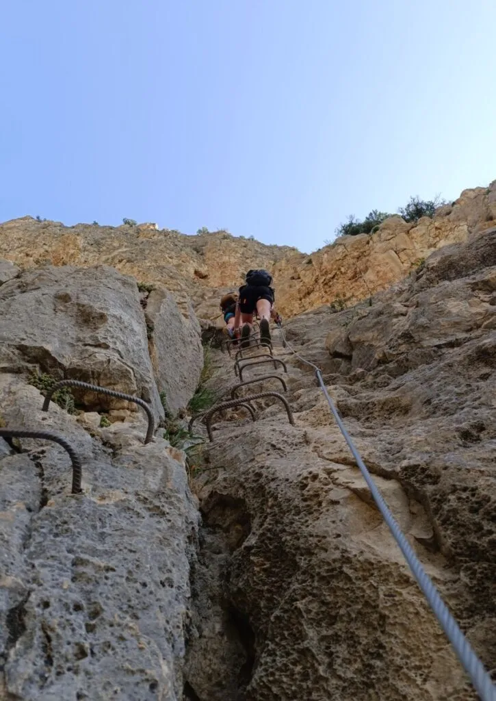 progressing during via ferrata el chorro caminito del rey